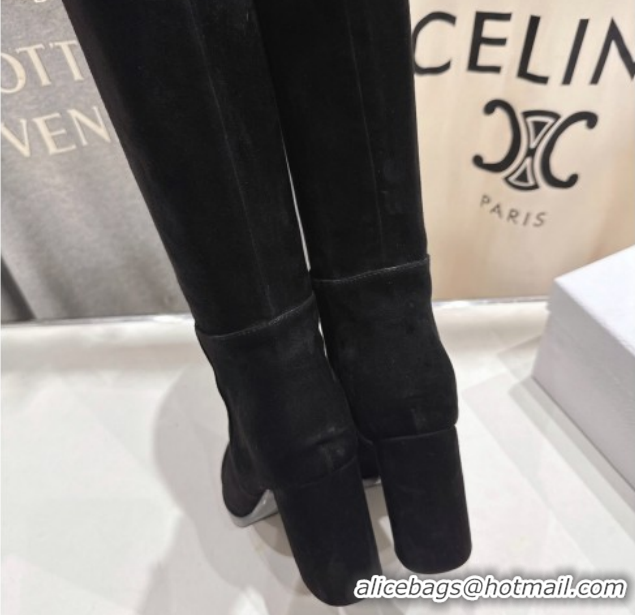 Shop Duplicate Dior D-Town Heel High Boots 8cm in Black Supple Suede with Signature 1029030
