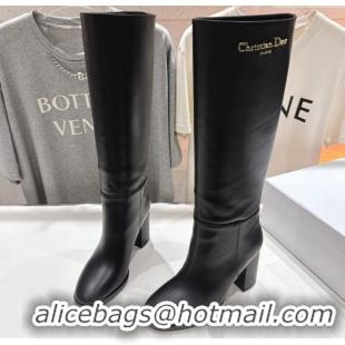 Durable Dior D-Town Heel High Boots 8cm in Black Supple Calfskin Leather with Signature 1029031