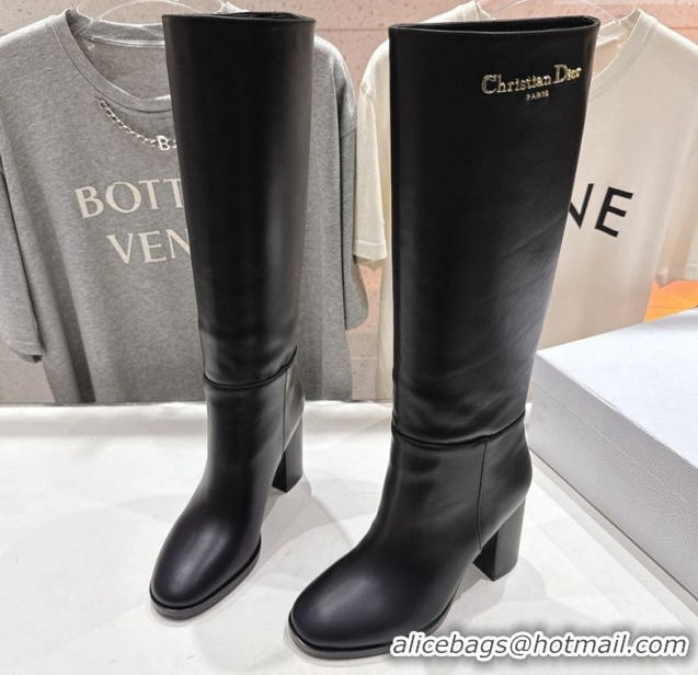 Durable Dior D-Town Heel High Boots 8cm in Black Supple Calfskin Leather with Signature 1029031