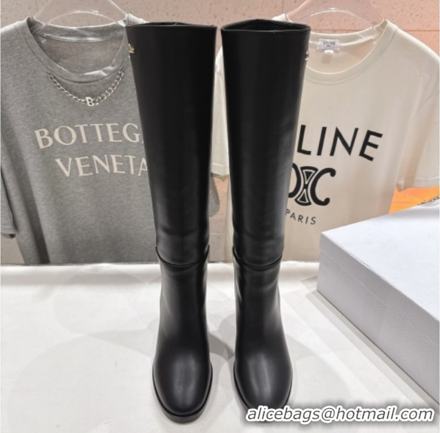 Durable Dior D-Town Heel High Boots 8cm in Black Supple Calfskin Leather with Signature 1029031