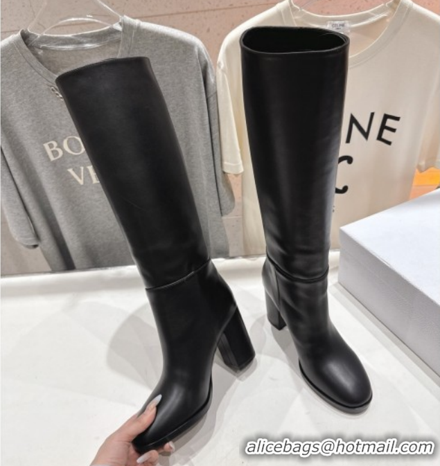 Durable Dior D-Town Heel High Boots 8cm in Black Supple Calfskin Leather with Signature 1029031