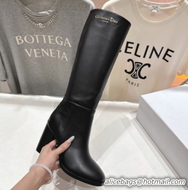 Durable Dior D-Town Heel High Boots 8cm in Black Supple Calfskin Leather with Signature 1029031