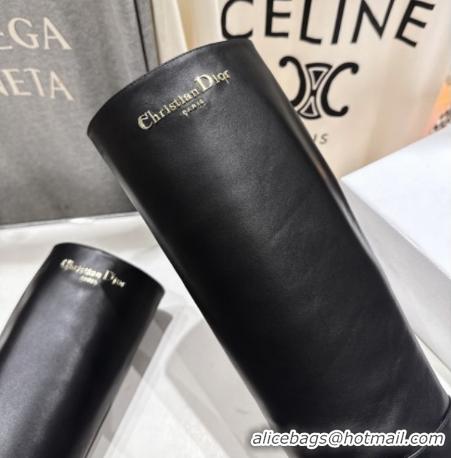 Durable Dior D-Town Heel High Boots 8cm in Black Supple Calfskin Leather with Signature 1029031