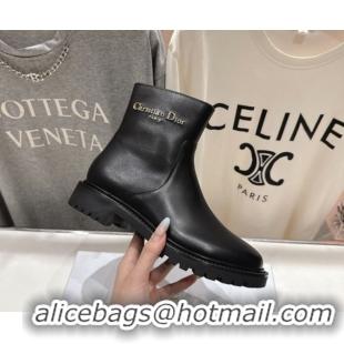 Good Product Dior D-Town Flat Ankle Boots in Black Calfskin Leather with Signature Black 1029032