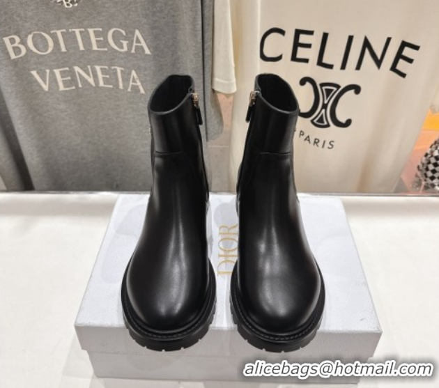 Good Product Dior D-Town Flat Ankle Boots in Black Calfskin Leather with Signature Black 1029032
