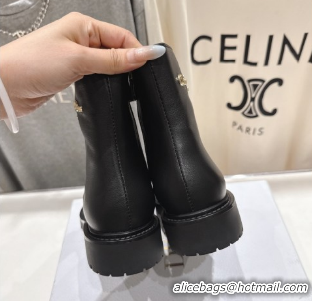 Good Product Dior D-Town Flat Ankle Boots in Black Calfskin Leather with Signature Black 1029032