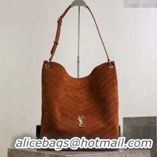 Affordable Price Saint Laurent Niki Supple Bucket Bag in Suede 8443461 Dark Brown 2025