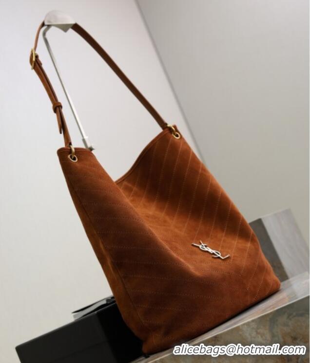 Affordable Price Saint Laurent Niki Supple Bucket Bag in Suede 8443461 Dark Brown 2025