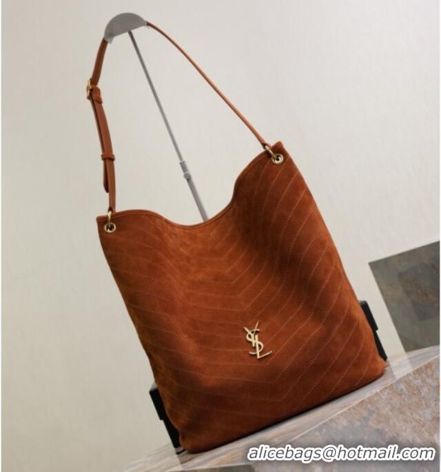 Affordable Price Saint Laurent Niki Supple Bucket Bag in Suede 8443461 Dark Brown 2025