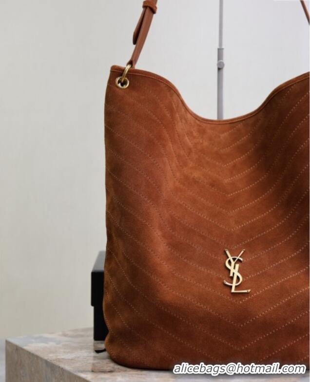 Affordable Price Saint Laurent Niki Supple Bucket Bag in Suede 8443461 Dark Brown 2025