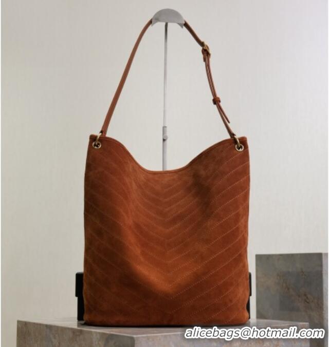 Affordable Price Saint Laurent Niki Supple Bucket Bag in Suede 8443461 Dark Brown 2025