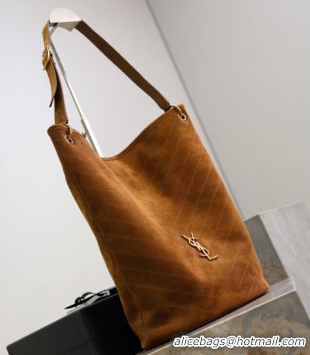 Grade Promotional Saint Laurent Niki Supple Bucket Bag in Suede 8443461 Caramel Cognac Brown 2025