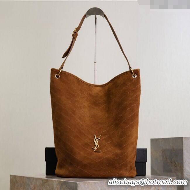 Grade Promotional Saint Laurent Niki Supple Bucket Bag in Suede 8443461 Caramel Cognac Brown 2025