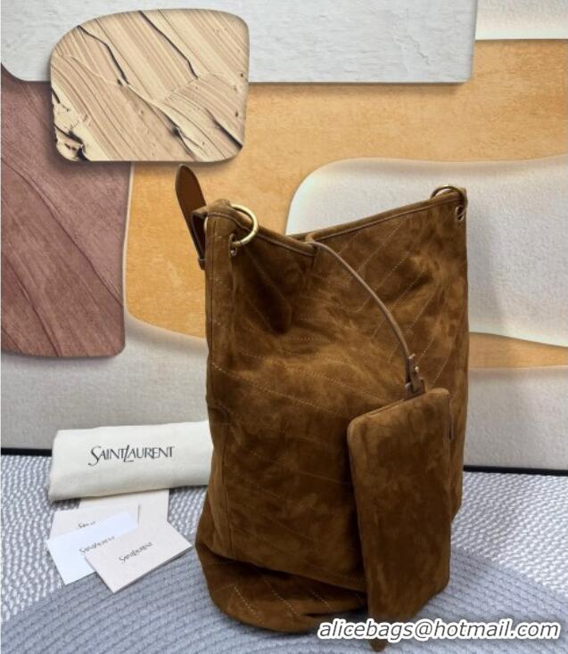 Best Quality Saint Laurent Niki Supple Bucket Bag in Suede 8443461 Brown 2025