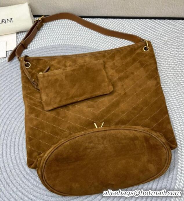 Best Quality Saint Laurent Niki Supple Bucket Bag in Suede 8443461 Brown 2025
