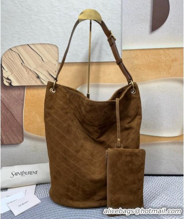 Best Quality Saint Laurent Niki Supple Bucket Bag in Suede 8443461 Brown 2025