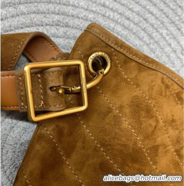 Best Quality Saint Laurent Niki Supple Bucket Bag in Suede 8443461 Brown 2025