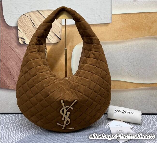 Grade Design Saint Laurent Icarino Hobo Bag in Quilted Suede 858160 Brown 2025