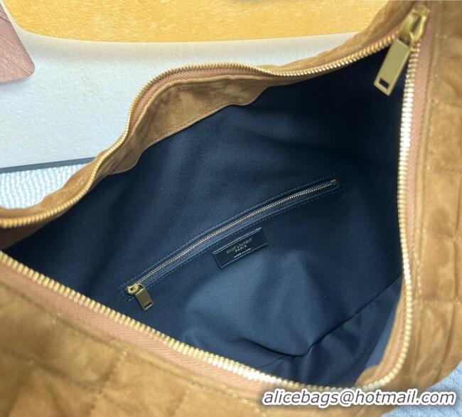 Grade Design Saint Laurent Icarino Hobo Bag in Quilted Suede 858160 Brown 2025