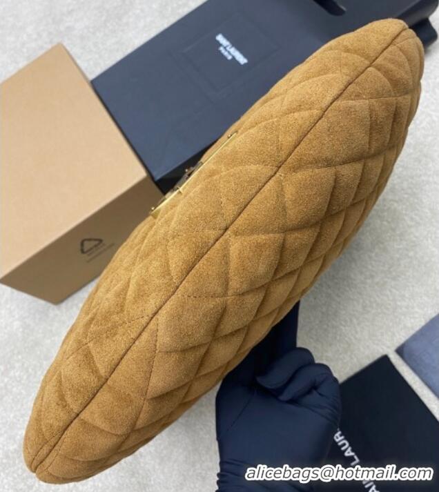 Promotional Saint Laurent Icarino Hobo Bag in Quilted Suede 858160 Caramel Cognac Brown 2025