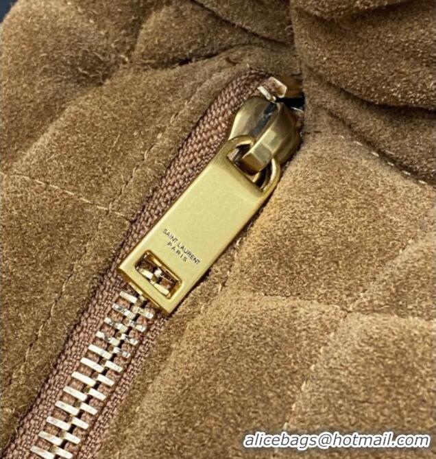 Promotional Saint Laurent Icarino Hobo Bag in Quilted Suede 858160 Caramel Cognac Brown 2025