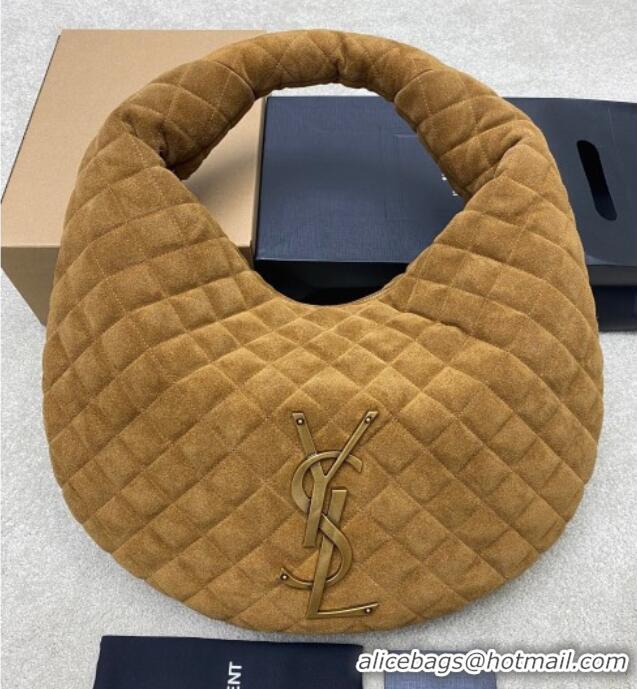 Promotional Saint Laurent Icarino Hobo Bag in Quilted Suede 858160 Caramel Cognac Brown 2025