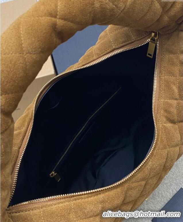 Promotional Saint Laurent Icarino Hobo Bag in Quilted Suede 858160 Caramel Cognac Brown 2025