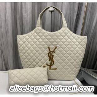 Well Crafted Saint Laurent Icare Maxi Shopping Bag in Quilted Nappa Leather 698651 White 2025