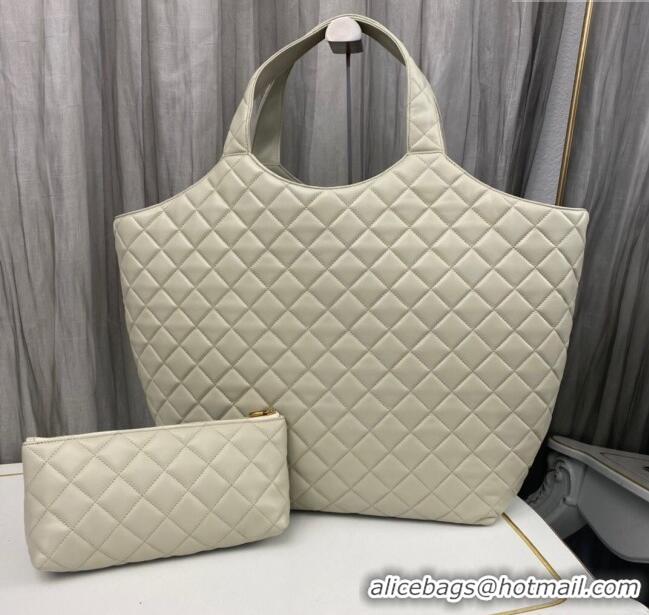 Well Crafted Saint Laurent Icare Maxi Shopping Bag in Quilted Nappa Leather 698651 White 2025
