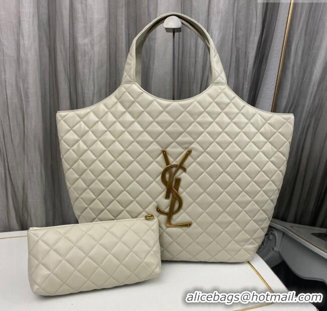 Well Crafted Saint Laurent Icare Maxi Shopping Bag in Quilted Nappa Leather 698651 White 2025
