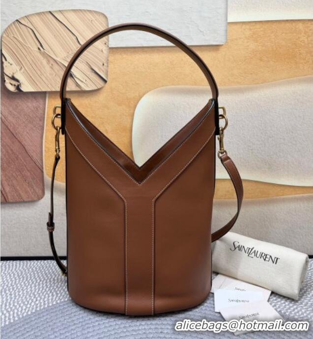 Super Quality Saint Laurent Y Top Handle Bucket Bag in Leather 840891 Brick Brown 2025