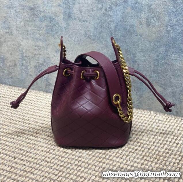 Best Discount Saint Laurent Cassandre Bucket Bag in Lambskin Leather 840886 Rouge Cabernet Burgundy 2025