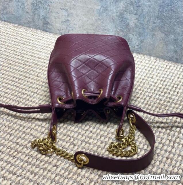 Best Discount Saint Laurent Cassandre Bucket Bag in Lambskin Leather 840886 Rouge Cabernet Burgundy 2025