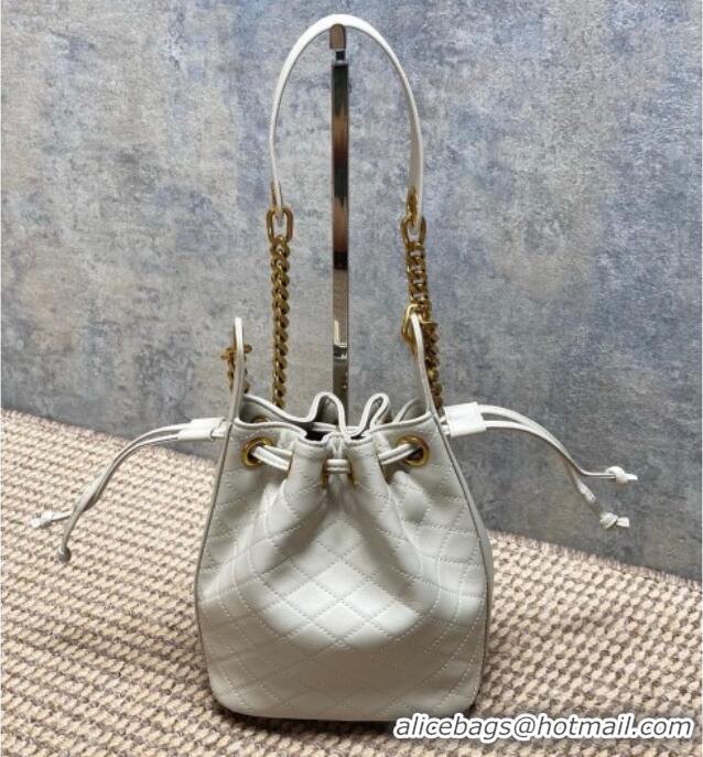 Super Quality Saint Laurent Cassandre Bucket Bag in Lambskin Leather 840886 White 2025
