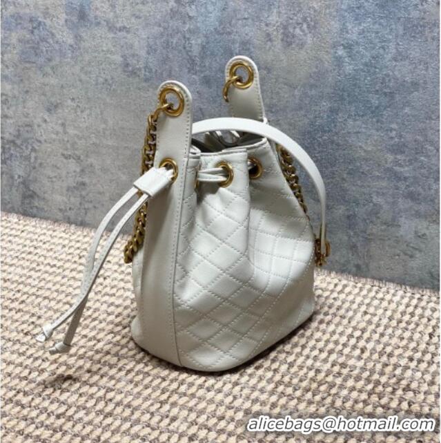 Super Quality Saint Laurent Cassandre Bucket Bag in Lambskin Leather 840886 White 2025