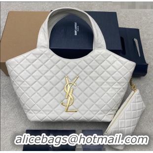 Best Quality Saint Laurent Icare Medium Shopping Bag in Quilted Nappa Leather 858191 White 2025