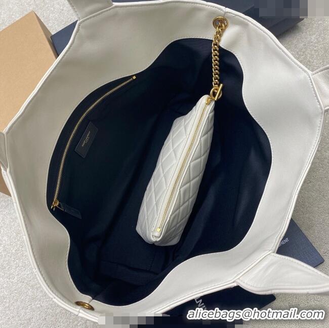 Best Quality Saint Laurent Icare Medium Shopping Bag in Quilted Nappa Leather 858191 White 2025