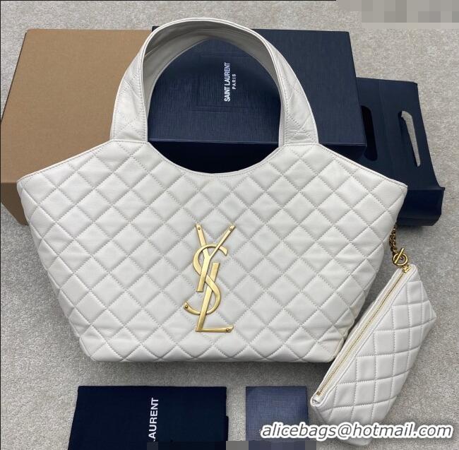 Best Quality Saint Laurent Icare Medium Shopping Bag in Quilted Nappa Leather 858191 White 2025