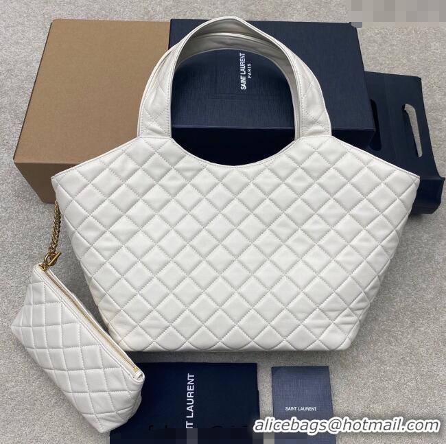 Best Quality Saint Laurent Icare Medium Shopping Bag in Quilted Nappa Leather 858191 White 2025