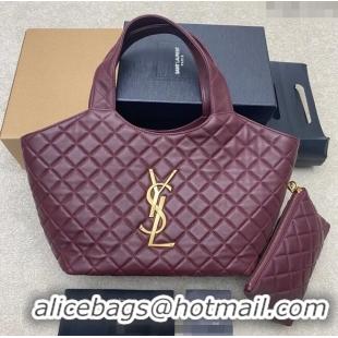 Buy Fashionable Saint Laurent Icare Medium Shopping Bag in Quilted Nappa Leather 858191 Burgundy 2025