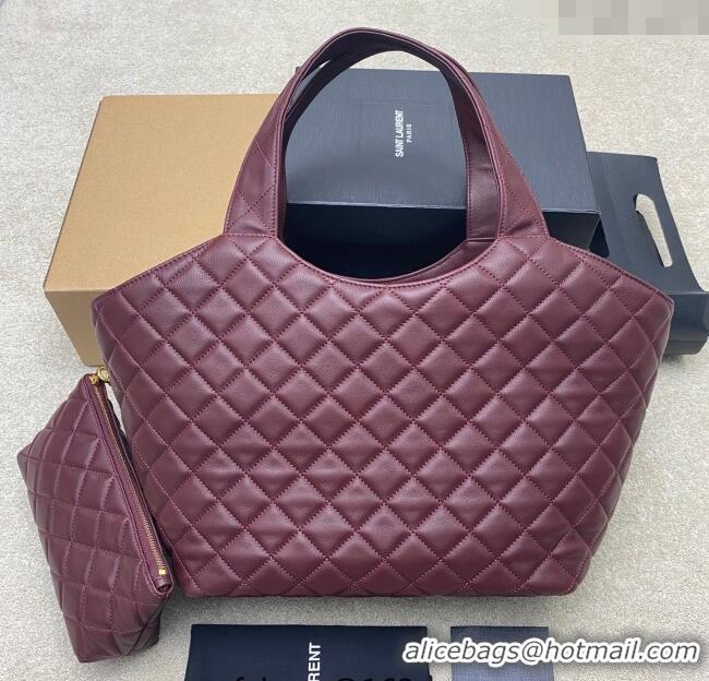 Buy Fashionable Saint Laurent Icare Medium Shopping Bag in Quilted Nappa Leather 858191 Burgundy 2025