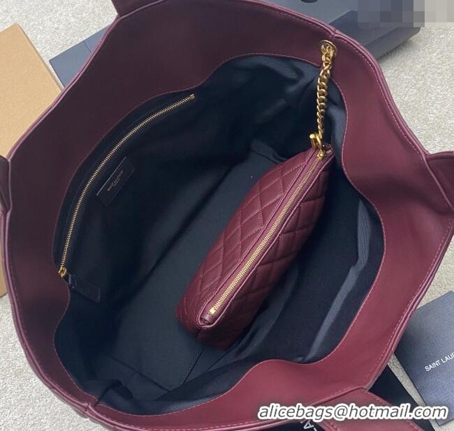 Buy Fashionable Saint Laurent Icare Medium Shopping Bag in Quilted Nappa Leather 858191 Burgundy 2025