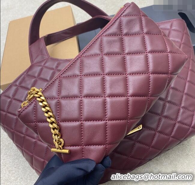 Buy Fashionable Saint Laurent Icare Medium Shopping Bag in Quilted Nappa Leather 858191 Burgundy 2025