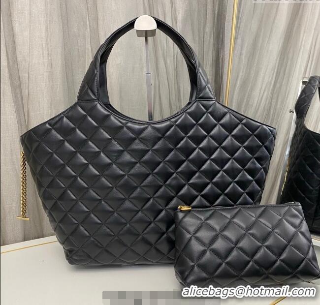 Top Grade Saint Laurent Icare Medium Shopping Bag in Quilted Nappa Leather 858191 Black 2025