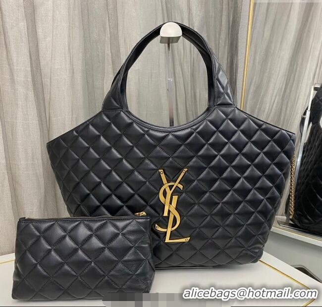 Top Grade Saint Laurent Icare Medium Shopping Bag in Quilted Nappa Leather 858191 Black 2025