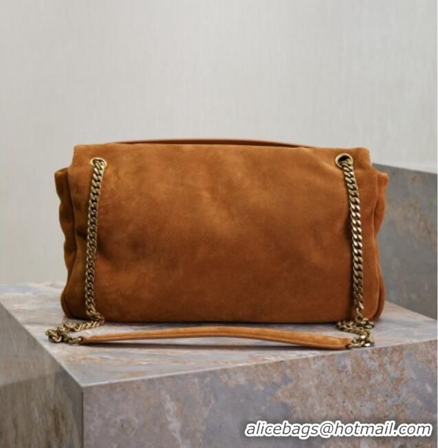 Promotional Saint Laurent Calypso Large Bag in Suede 777399 Brown Yellow 2025