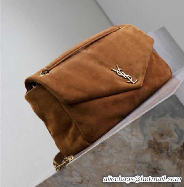 Promotional Saint Laurent Calypso Large Bag in Suede 777399 Brown Yellow 2025