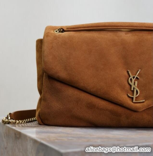 Promotional Saint Laurent Calypso Large Bag in Suede 777399 Brown Yellow 2025