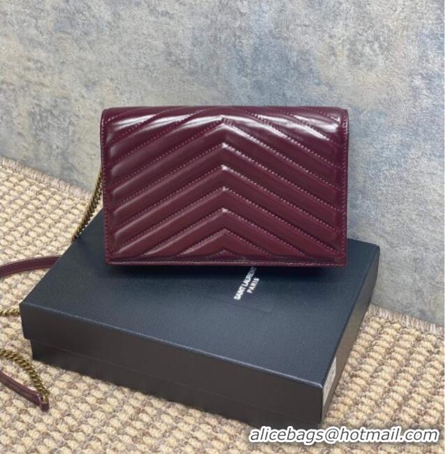 Promotional Saint Laurent Cassandre Envelope Chain Wallet in Matelasse Patent Leather 742920 Wine Red 2025