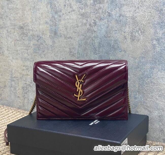 Promotional Saint Laurent Cassandre Envelope Chain Wallet in Matelasse Patent Leather 742920 Wine Red 2025